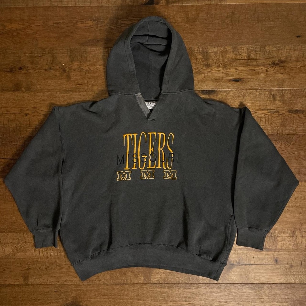 Wolf Missouri Tigers Hoodie Mens XL Grey Vintage 90s Mizzou NCAA Sweatshirt - Picture 1 of 7